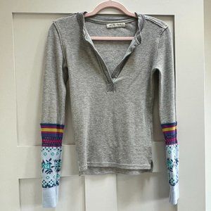 Free People, Henley Long Sleeve size xs grey with multi sleeve